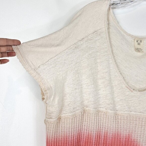 We The Free People Sun Dial Ombré T Shirt Size Small Coral Oversized Dip Dye Tee - Picture 3 of 15